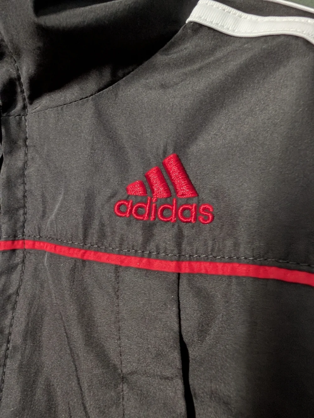 adidas Kids Black Jacket with Red Accents and White Stripes 18month 🦖